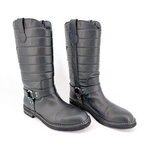 Chanel Star Harness Black Oily Calf Leather Riding Boot Size 42 US 11-11.5 Women